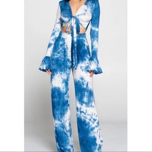 NWT- Tie Dye Set: High Waisted Wide Leg Pants & Bell Sleeve Crop Top M